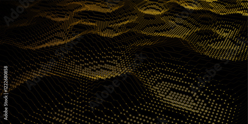 Abstract  background futuristic wave grid from  circles and dots on black. Technology concept analytical  data.  Banner for business, science and technology data analytics. Big Data.