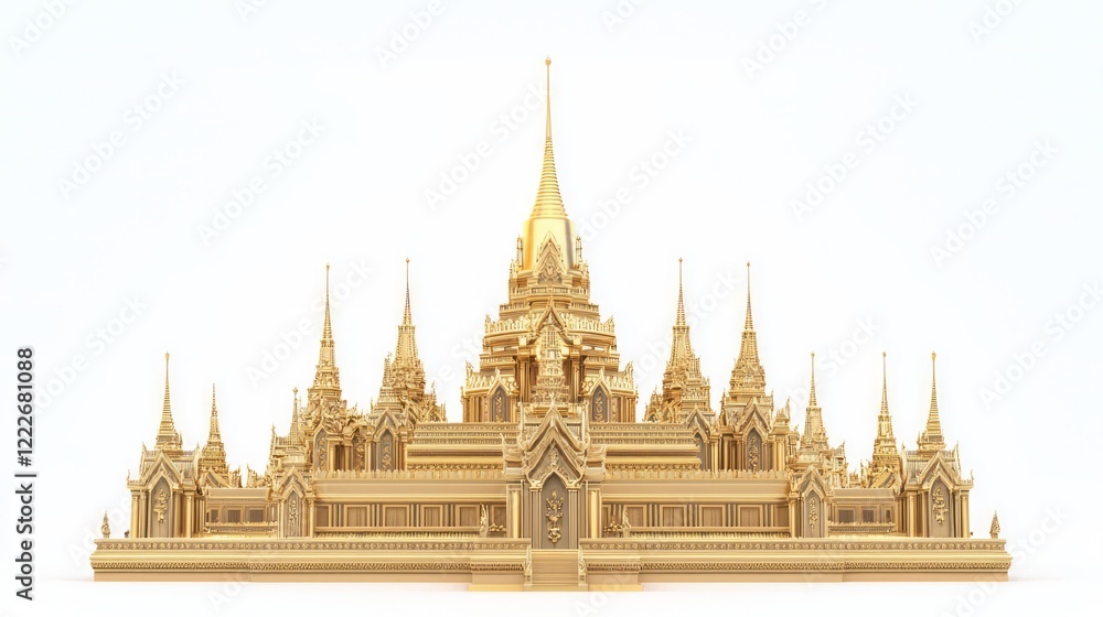 Fototapeta premium Majestic Pedestal with Golden Spire Miniature Shrines in Ultra-Detailed Thai Architecture Cinematic Scene