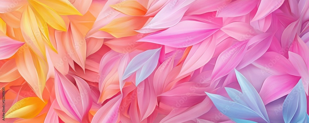 Vibrant abstract petals in pink, yellow, and blue hues Vibrant abstract petals in pink, yellow, and blue hues