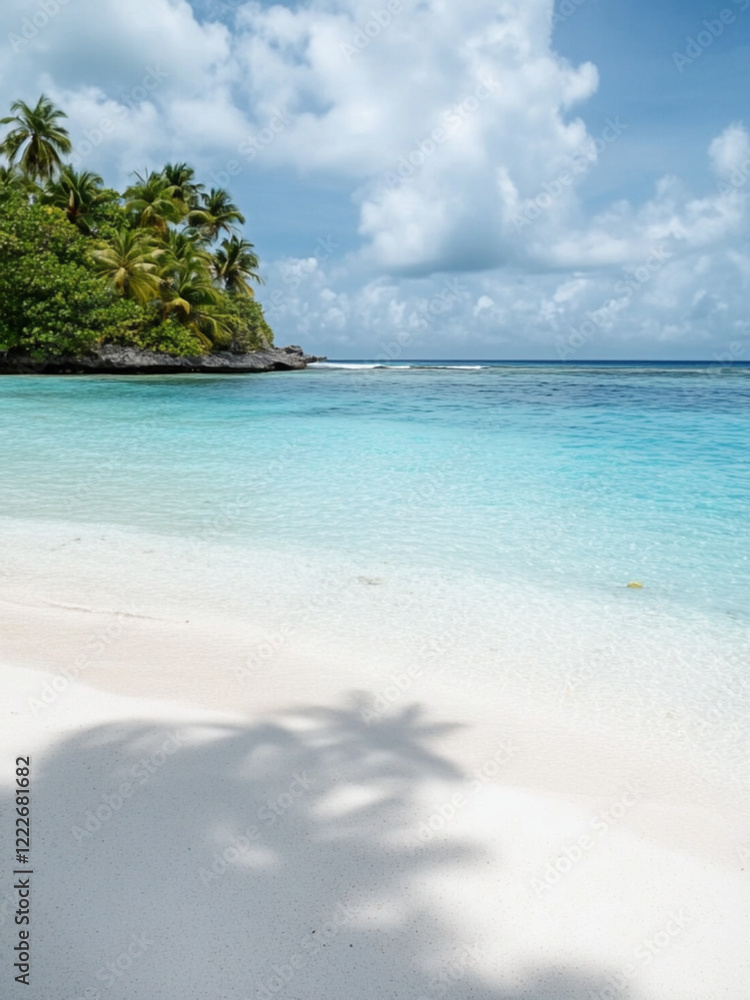 Fototapeta premium beach with coconut trees and ocean on background