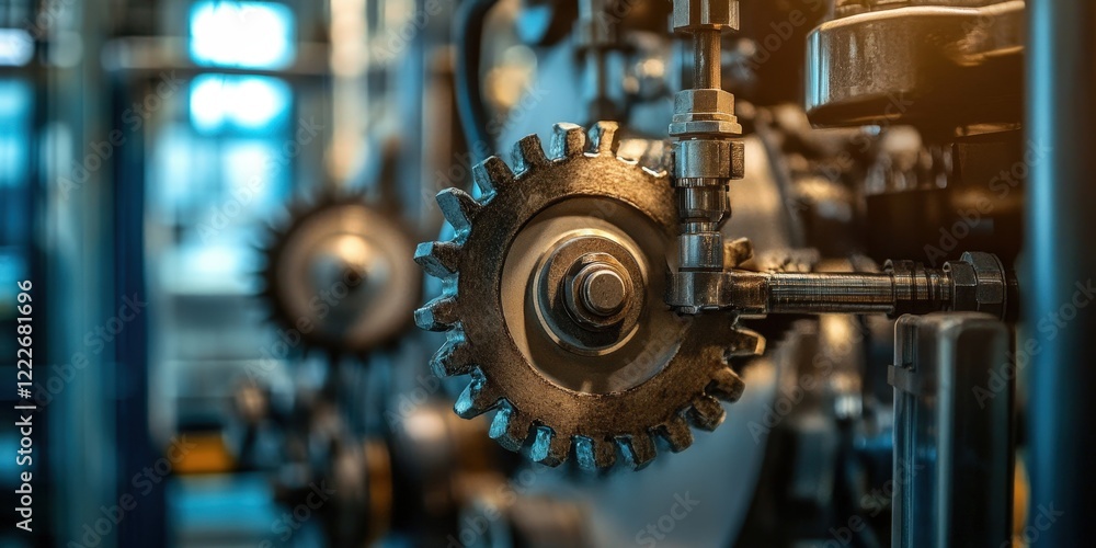 A close-up of gears and machinery in an industrial setup A close-up of gears and machinery in an industrial setup