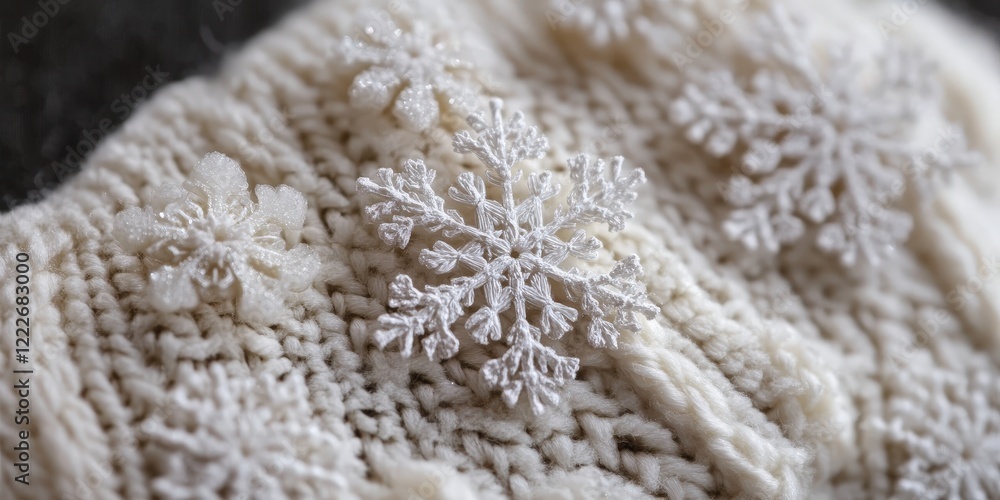 A close-up of intricate snowflakes on a woolen glove A close-up of intricate snowflakes on a woolen glove