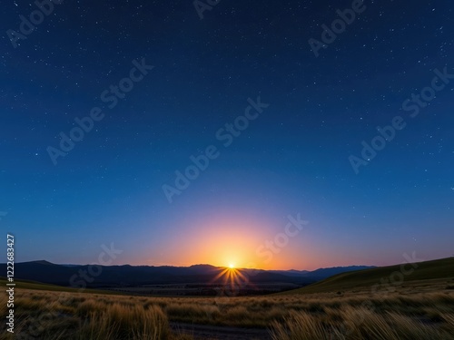 Wallpaper Mural Golden light illuminates a serene landscape under an expansive star-studded sky, summer night, natural serenity Torontodigital.ca