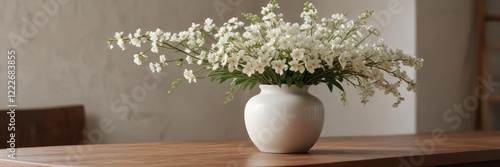 Wallpaper Mural Gorgeous white flowers in a pristine white vase on a textured brown table, wooden, table decor, decor Torontodigital.ca