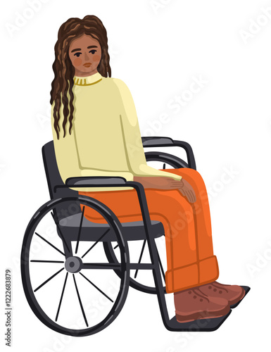 Illustration of a Girl sitting in a wheelchair. Accessibility. Vector.