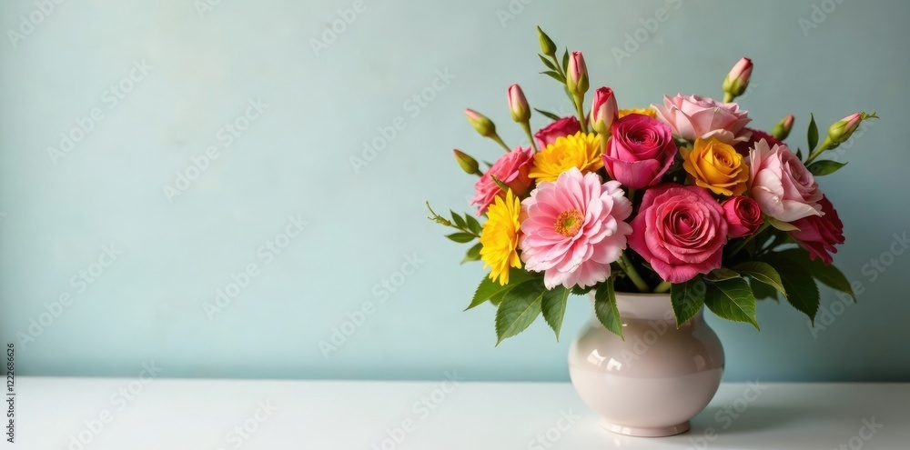 A lush bouquet of mixed flowers in a elegant holder, blossoms, photography, colorful A lush bouquet of mixed flowers in a elegant holder, blossoms, photography, colorful