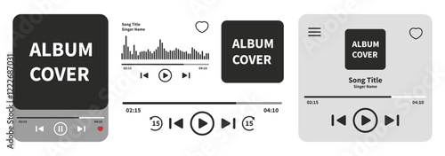 Music media player template collection. Set of music player interface frames