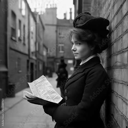 Black and White Portrait of a Female Journalist in 1890s London
