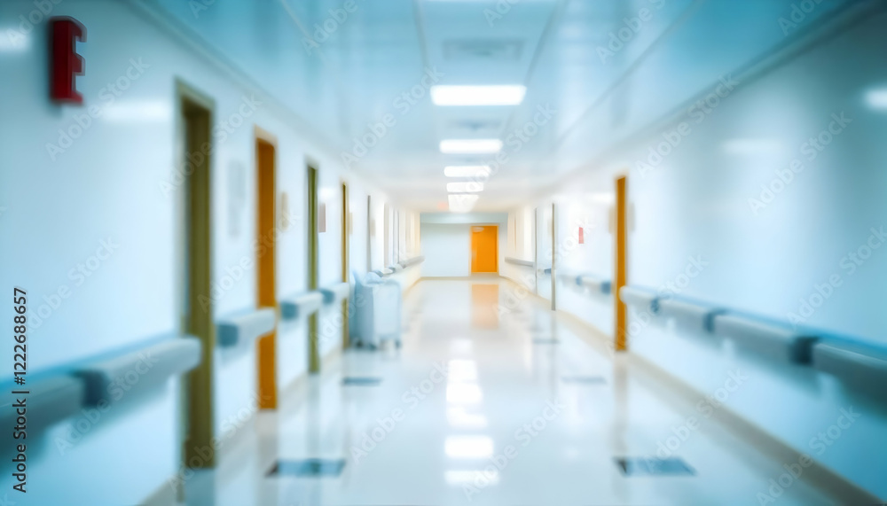Fototapeta premium Empty Hospital Hallway: A Blurred Perspective