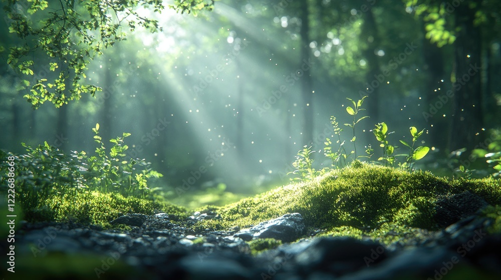 Obraz premium A serene forest scene featuring tall,