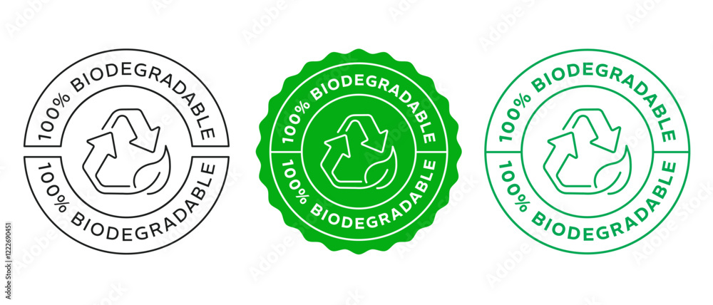 Obraz premium Biodegradable Badge Sign. Eco Friendly Leaf Icon Label. Recycle Symbol.