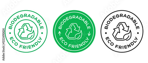 Biodegradable Badge Sign. Eco Friendly Icon Label. Recycle Symbol.