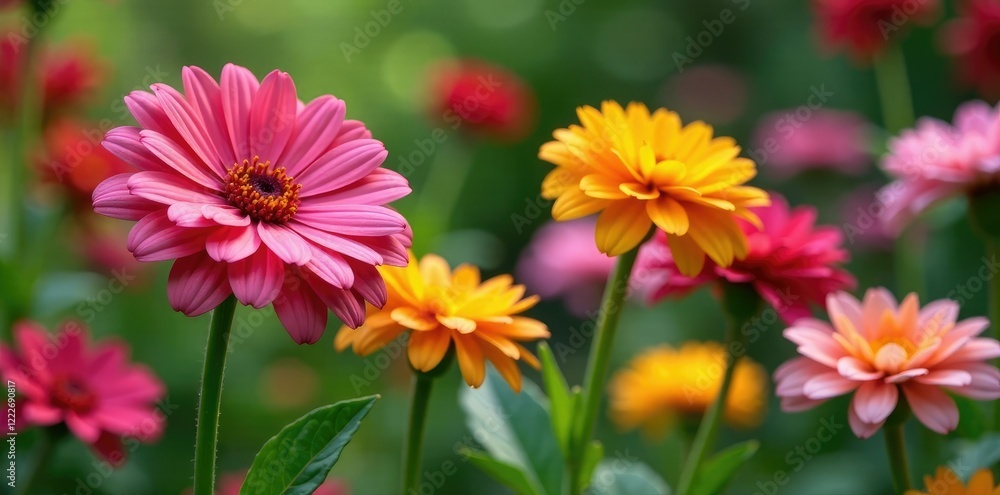 Gerbera flowers in a garden with other plants, floral, nature, landscape Gerbera flowers in a garden with other plants, floral, nature, landscape
