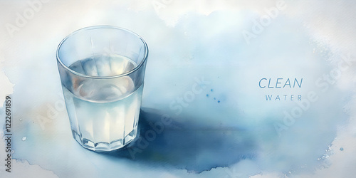 Watercolor Illustration of Glass of Clean Water with Text for World Water Day Concept, watercolour
