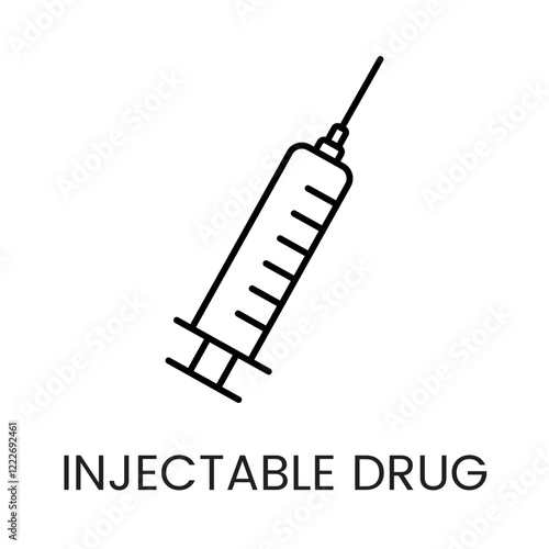 A tilted syringe icon in vector, symbolizing precision in medical injections, with an editable stroke