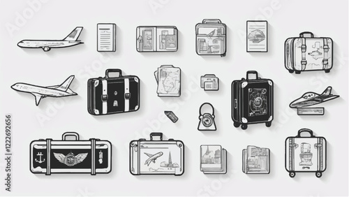 Vintage travel essentials: suitcases, passports, maps, and more.
Art & Illustration