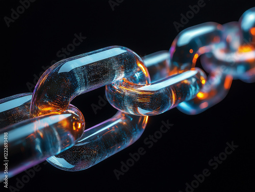 Glass material chain against black background