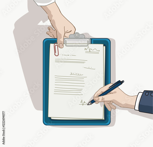 hand giving paper boss hands bussines man in suit signing up contract list paper treaty document isolated on white background