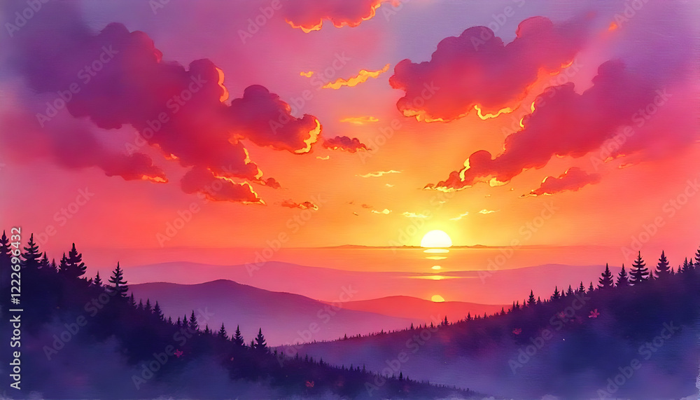 Obraz premium Sunset Over the Mountain Range: A Breathtaking Vista
