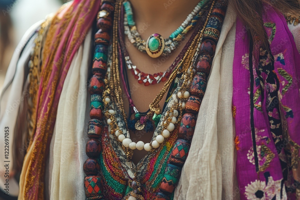 A close-up of accessories like statement necklaces and bracelets A close-up of accessories like statement necklaces and bracelets