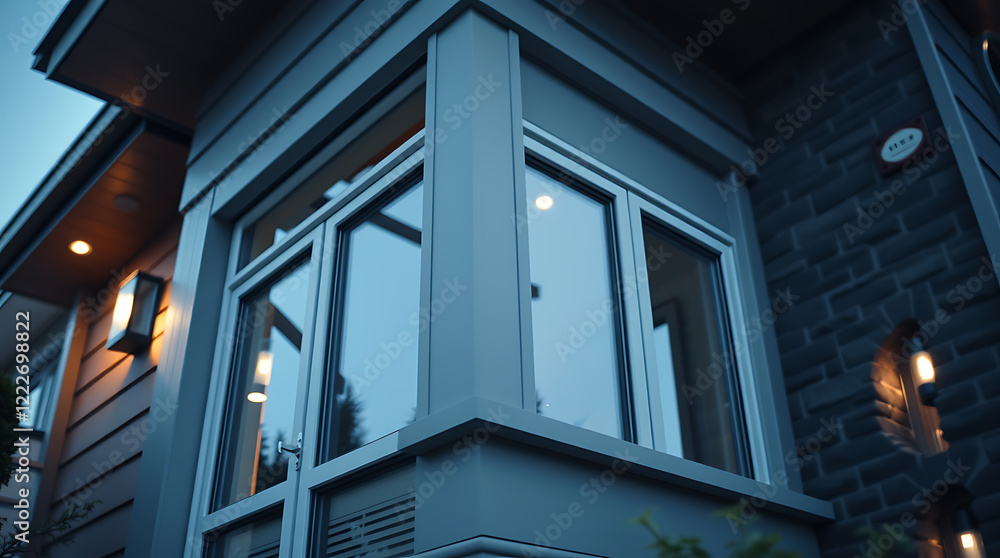 Fototapeta premium Modern House Exterior at Night: Architectural Design and Details of a Luxury Home