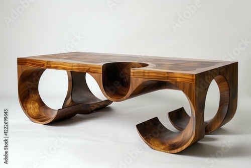 Wooden coffee table with curved legs and a central hollow, showcasing modern design and craftsmanship photo