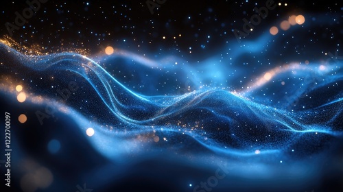 Abstract digital visualization featuring a flowing,