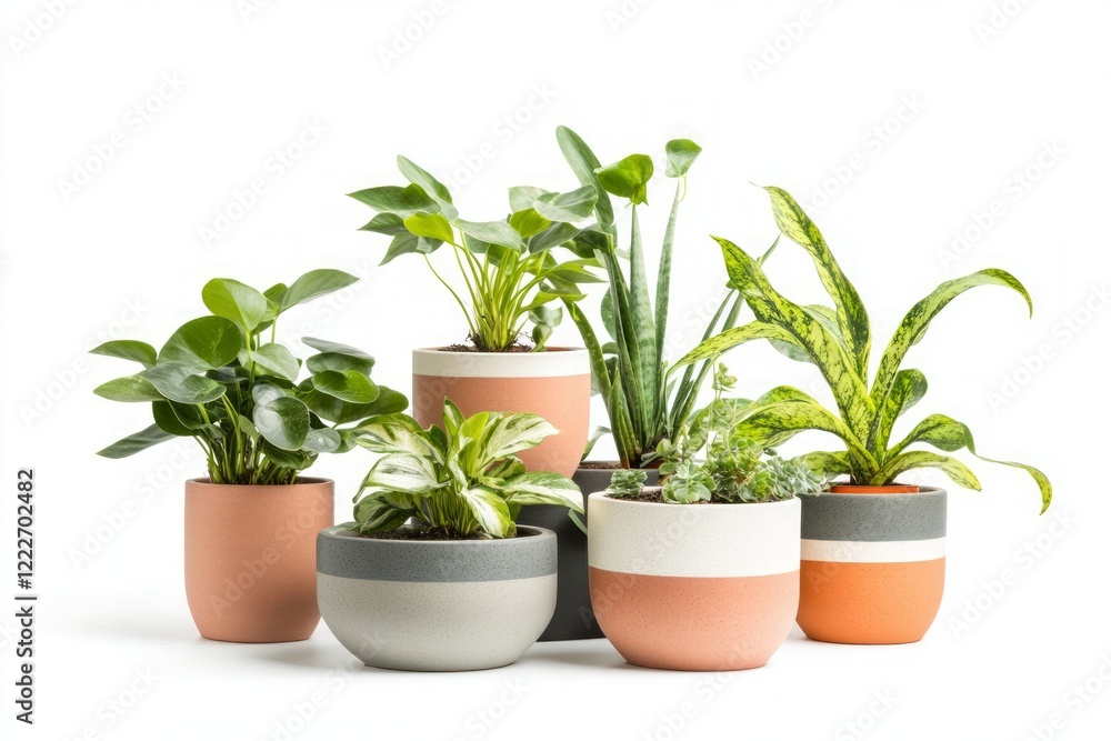 Fototapeta premium A Collection of Vibrant Houseplants in Stylish Pots - Modern Indoor Garden Design