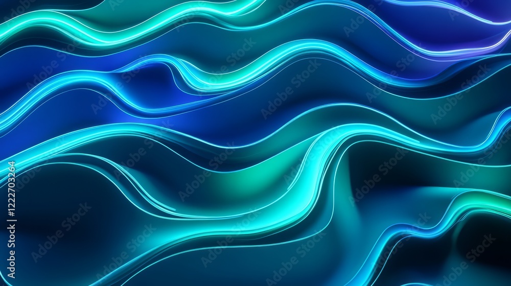 3D render of abstract neon wavy lines glowing in different shades of blue and green, minimal style 3D render of abstract neon wavy lines glowing in different shades of blue and green, minimal style