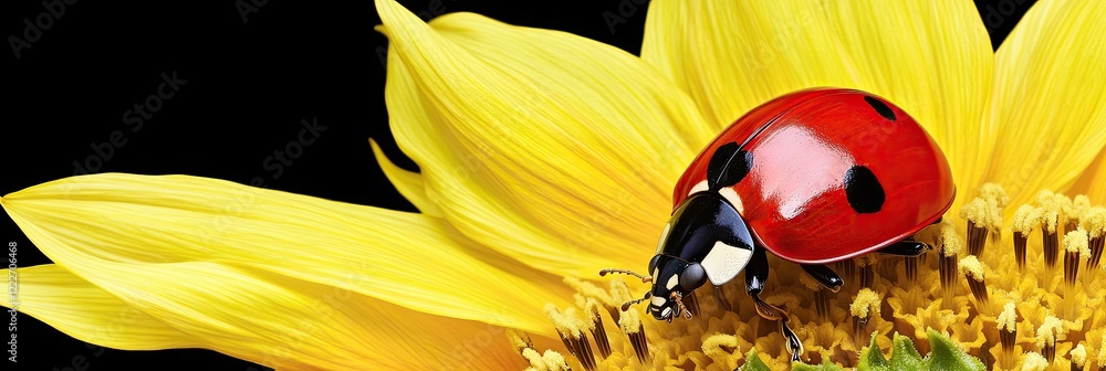 Naklejka premium Ladybug on sunflower, summer bloom, close-up, nature