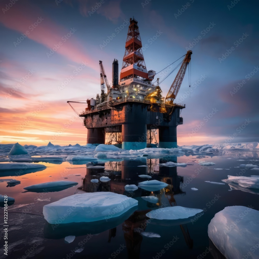 Fototapeta premium Semi-Submersible Rig in Icy Arctic Glow.jpeg