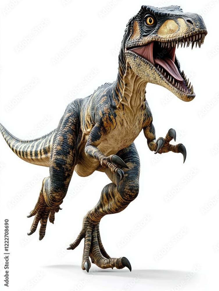 Fototapeta premium Dinosaur running, prehistoric wildlife, white background, CGI illustration, for educational use