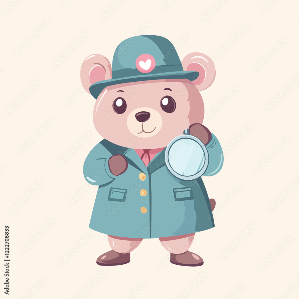 Fototapeta premium Detective Bear on a Mission Cartoon Vector Illustration