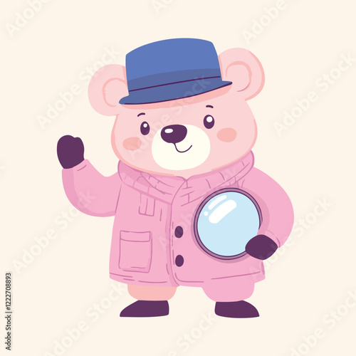 Detective Bear on a Mission Cartoon Vector Illustration