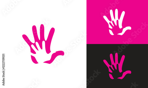Helping Hands Kids Playful Logo: A powerful and evocative logo design featuring two stylized hands intertwined, symbolizing support, unity, and care.