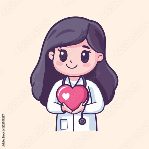 Cute and Caring Doctor Holding a Heart vector illustration