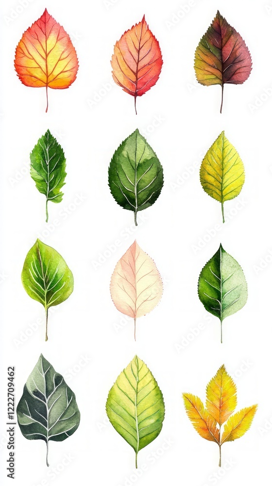 Obraz premium Autumn Leaves Watercolor Illustration - Vibrant Seasonal Foliage