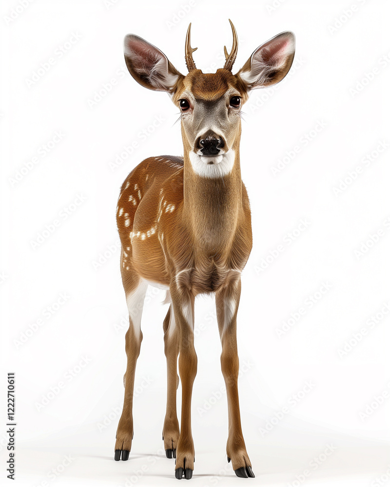 Obraz premium Realistic full body representation of a deer in daylight against a clean white background