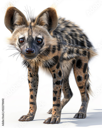 Realistic depiction of an aardwolf in a bright daylight setting with detailed focus photo