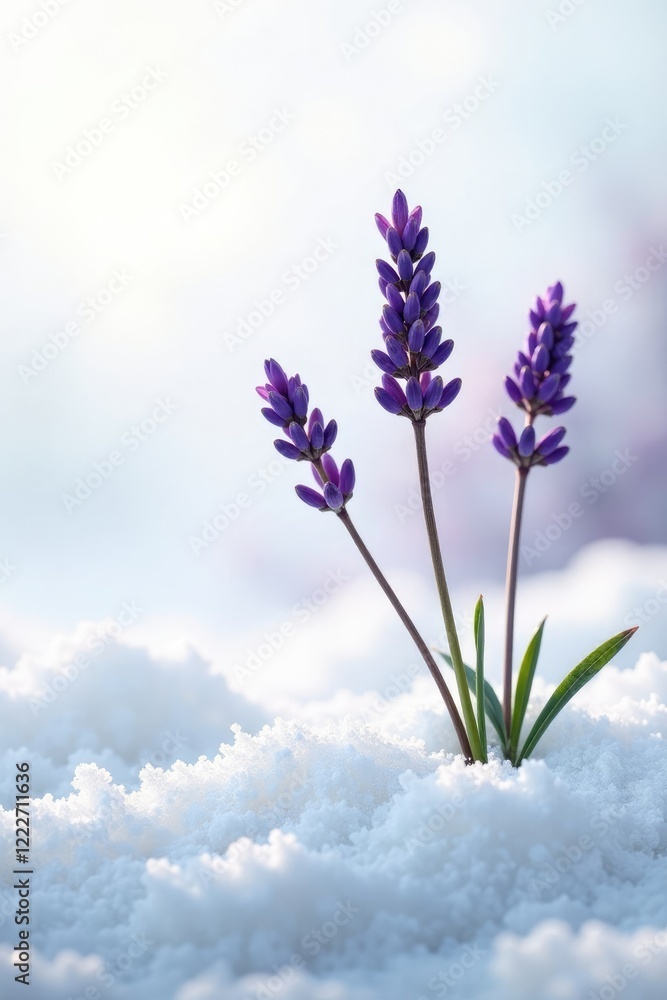 Naklejka premium Delicate lavender sprigs against snowy white backdrop, spring, isolation