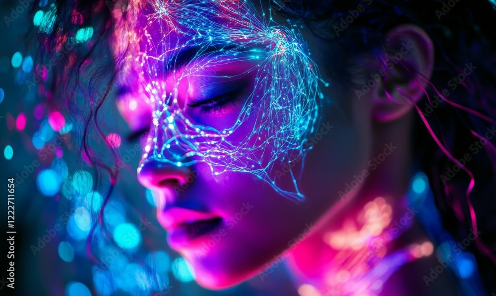 Fiber optic performance concept. Fiber optic threads creating neural like patterns in vibrant light Fiber optic performance concept. Fiber optic threads creating neural like patterns in vibrant light