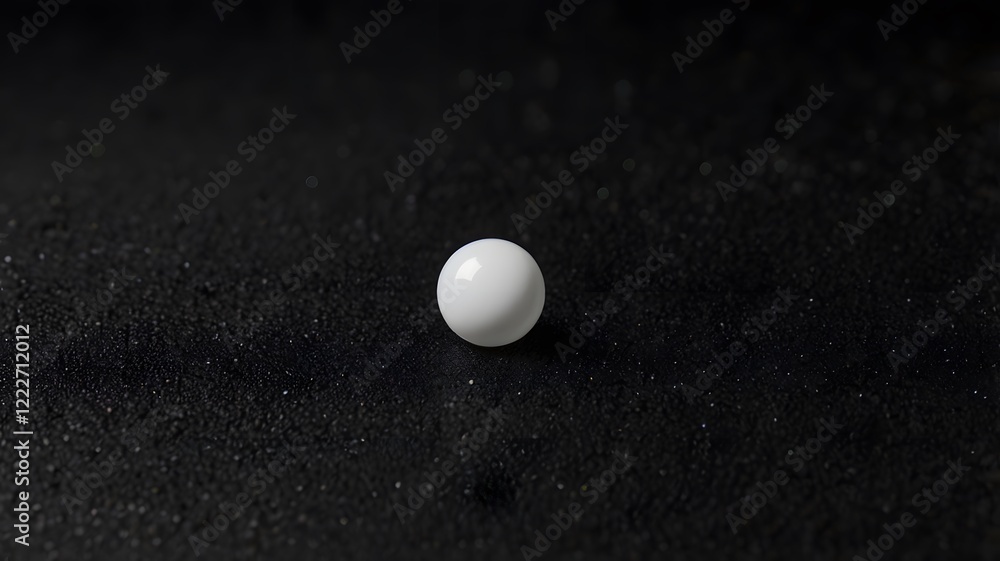 Single white glossy sphere ball on dark textured surface, unique contrast with professional minimalist style Single white glossy sphere ball on dark textured surface, unique contrast with professional minimalist style