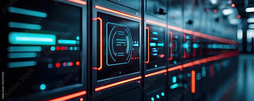 Eco-Friendly technology idea. Futuristic server room with glowing panels showcasing advanced technology. Eco-Friendly technology idea. Futuristic server room with glowing panels showcasing advanced technology.