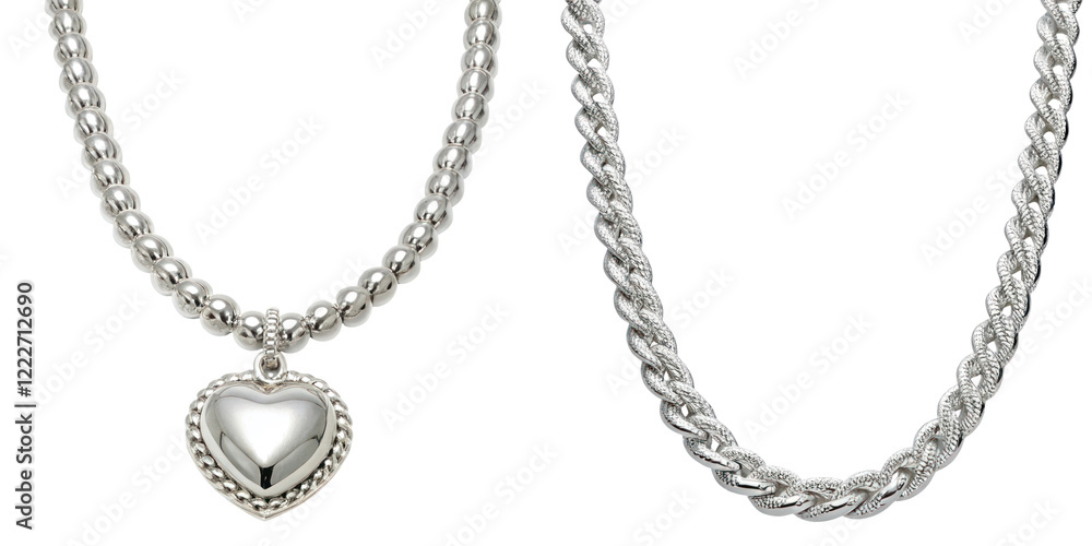 Silver necklace with heart pendant and braided design, showcasing elegance and Silver necklace with heart pendant and braided design, showcasing elegance and
