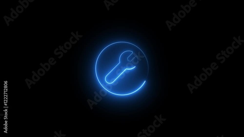 Wallpaper Mural Wrench and gear icon isolated on black background. Glowing neon line Wrench icon isolated on black background. Spanner icon. Torontodigital.ca