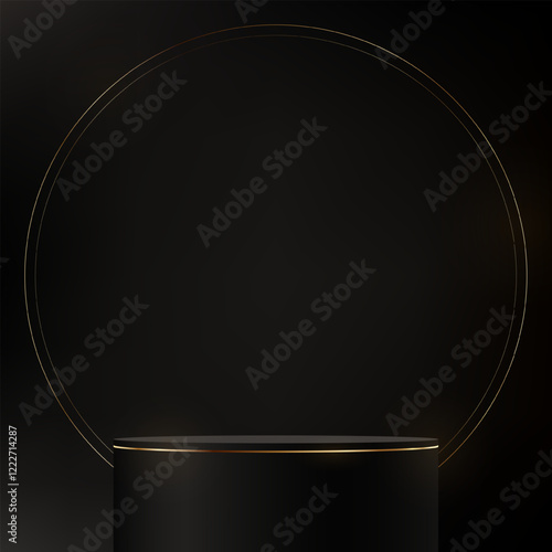 Black background vector 3d with podium space for selling products, backdrop, wallpaper, background, text. Display of cosmetic products. Stage or podium. Product display background. Vector illustration