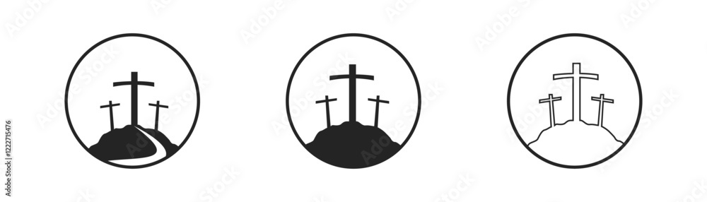 Cross symbol. Three crosses. Calvary. Vector. Cross symbol. Three crosses. Calvary. Vector.