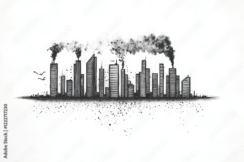 Naklejka premium Draw illustrator of a minimalist Cityscape show PM2.5 pollution