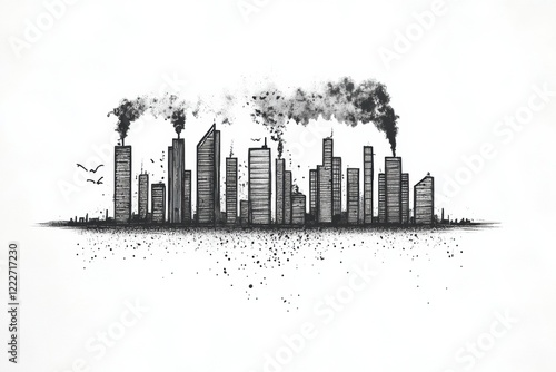 Draw illustrator of a minimalist Cityscape show PM2.5 pollution photo