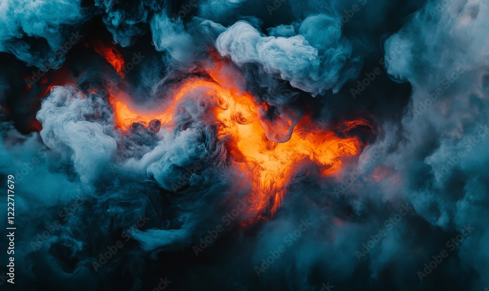 Fototapeta premium Fiery flames and dark smoke create chaotic, intense atmosphere